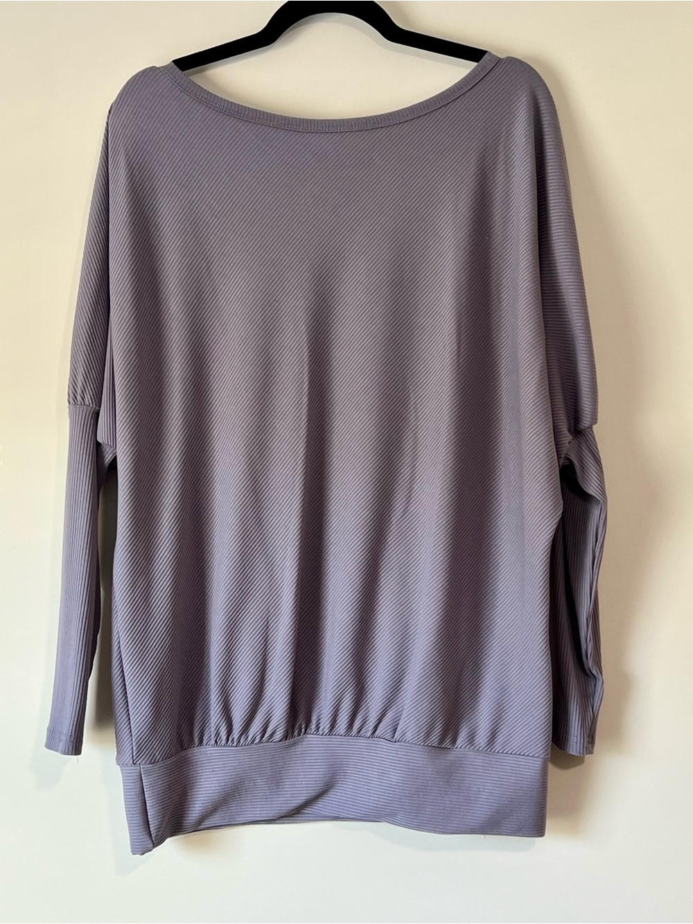 Lavender Ribbed Batwing Long Sleeve Banded Bottom Top